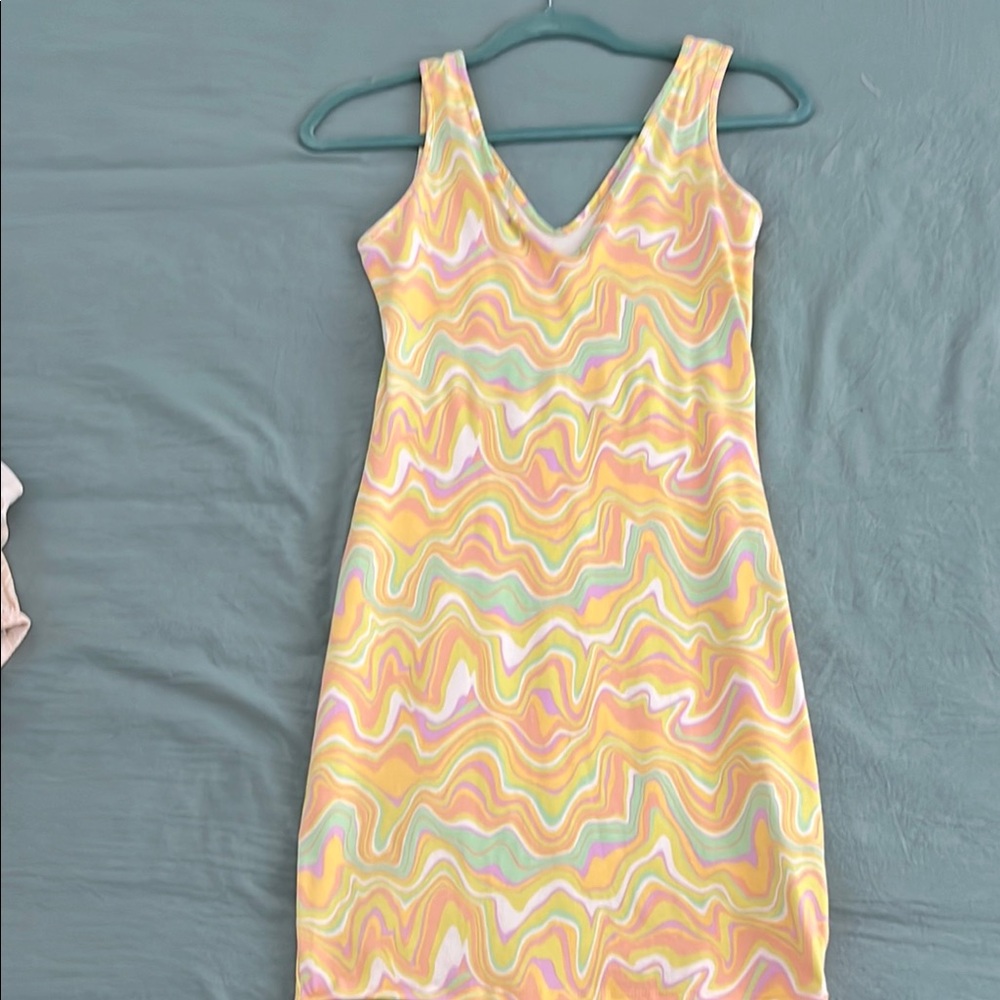 Wild Fable Orange and Blue Sleeveless V-Neck Sheath Dress